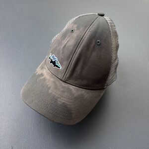 Patagonia Fish Logo Trucker Hat Cap Gray Mesh Adjustable Snapback Distressed